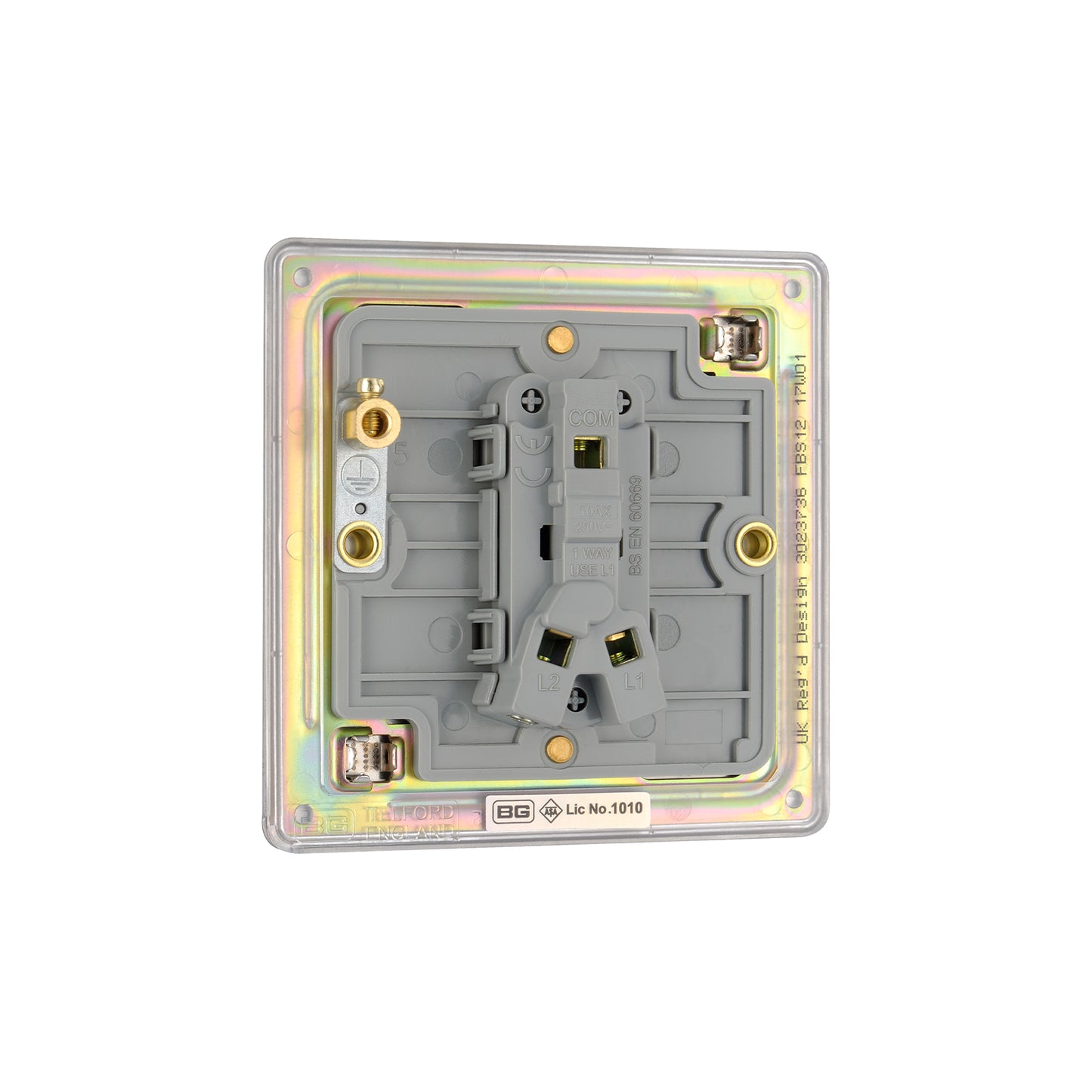 British General BG Flat Plate Screwless Single Gang 2 Way Switch, Brushed Steel (FBS12)