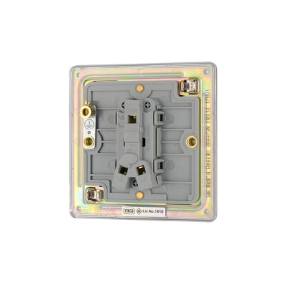 British General BG Flat Plate Screwless Single Gang 2 Way Switch, Brushed Steel (FBS12)