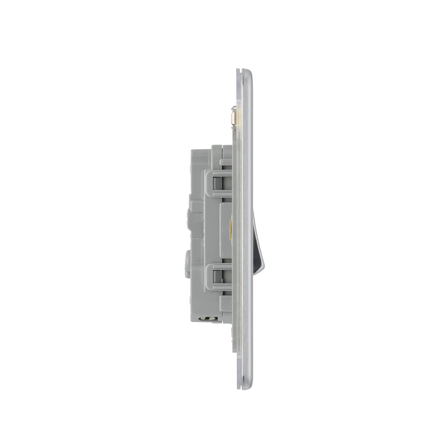 British General BG Flat Plate Screwless Single Gang 2 Way Switch, Brushed Steel (FBS12)