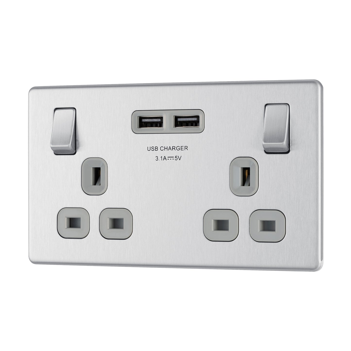 British General BG Flat plate Screwless 13A Double Socket with USB Charger  (FBS22U3G)