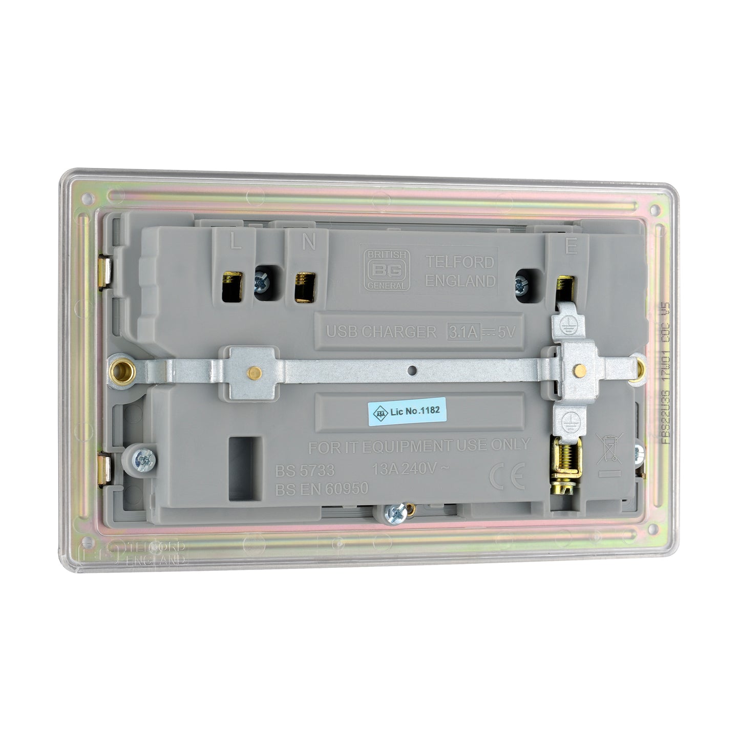 British General BG Flat plate Screwless 13A Double Socket with USB Charger  (FBS22U3G)