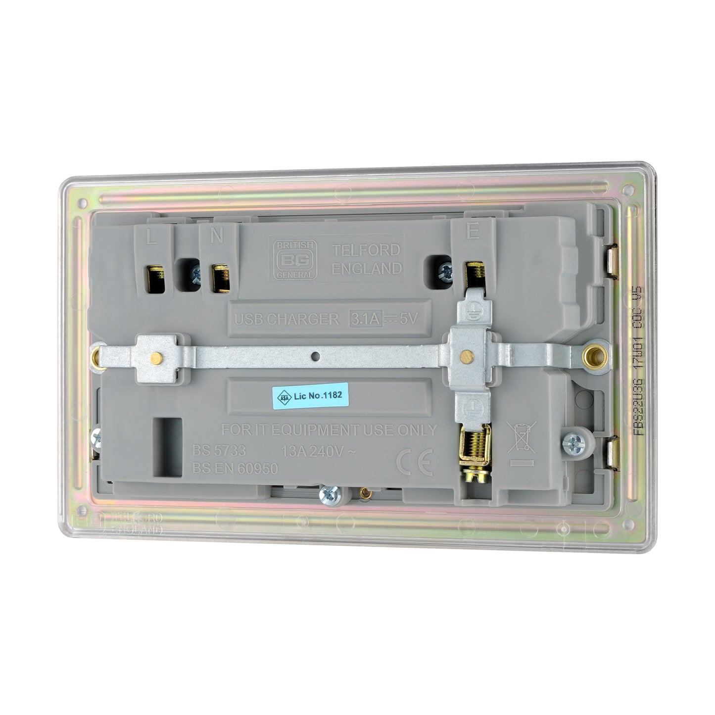 British General BG Flat plate Screwless 13A Double Socket with USB Charger  (FBS22U3G)