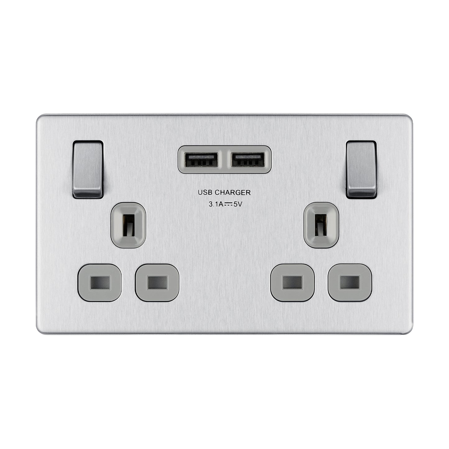 British General BG Flat plate Screwless 13A Double Socket with USB Charger  (FBS22U3G)
