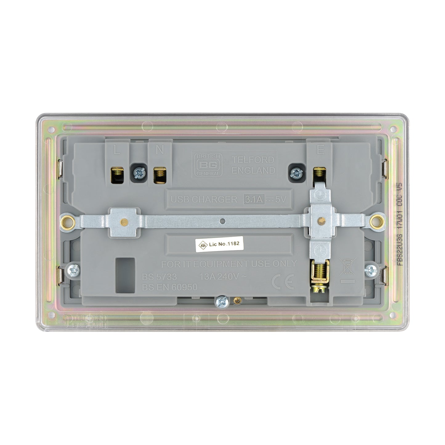 British General BG Flat plate Screwless 13A Double Socket with USB Charger  (FBS22U3G)