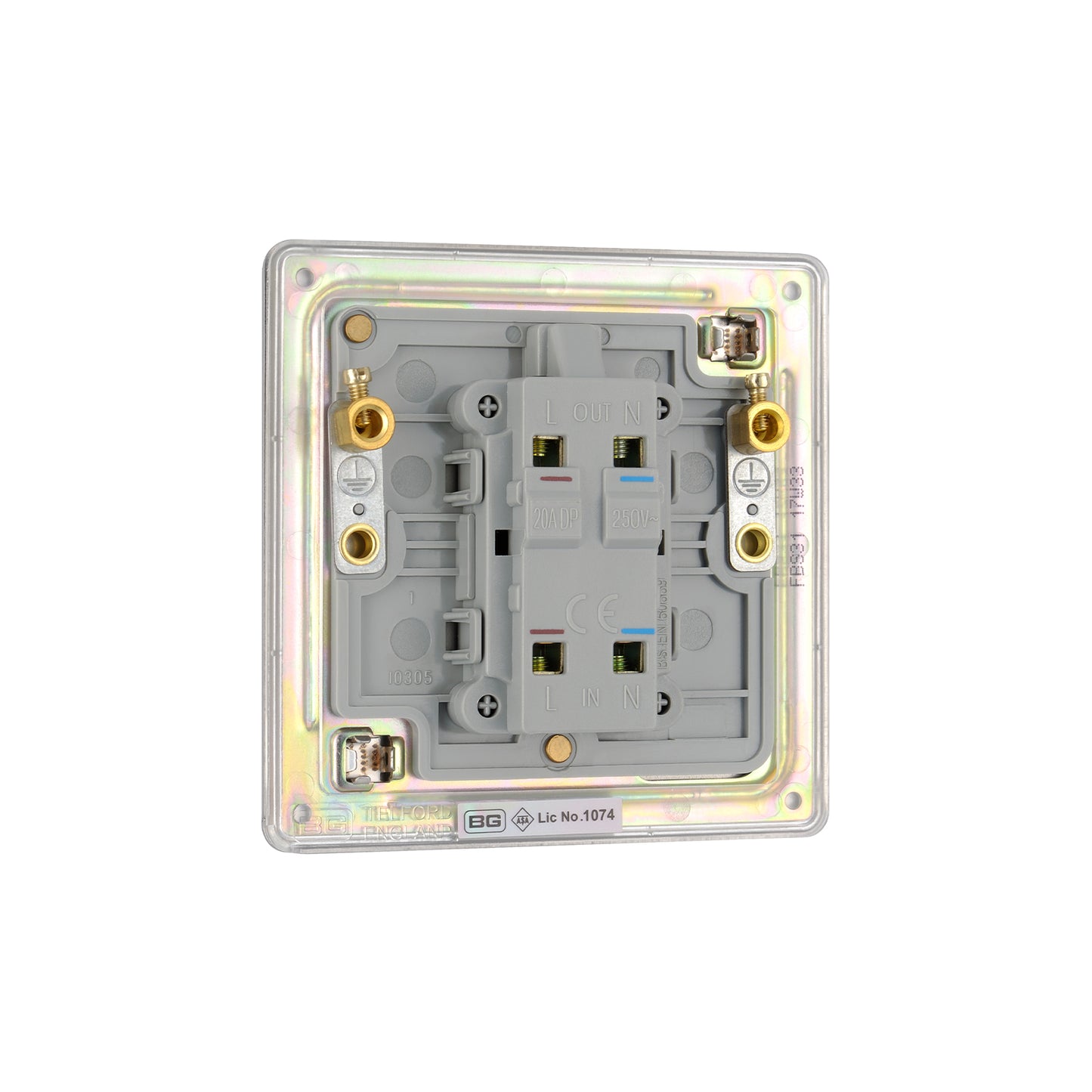 British General Flat plate Screwless 20A Double Pole Switch with Power Indicator – Brushed Steel (FBS31)