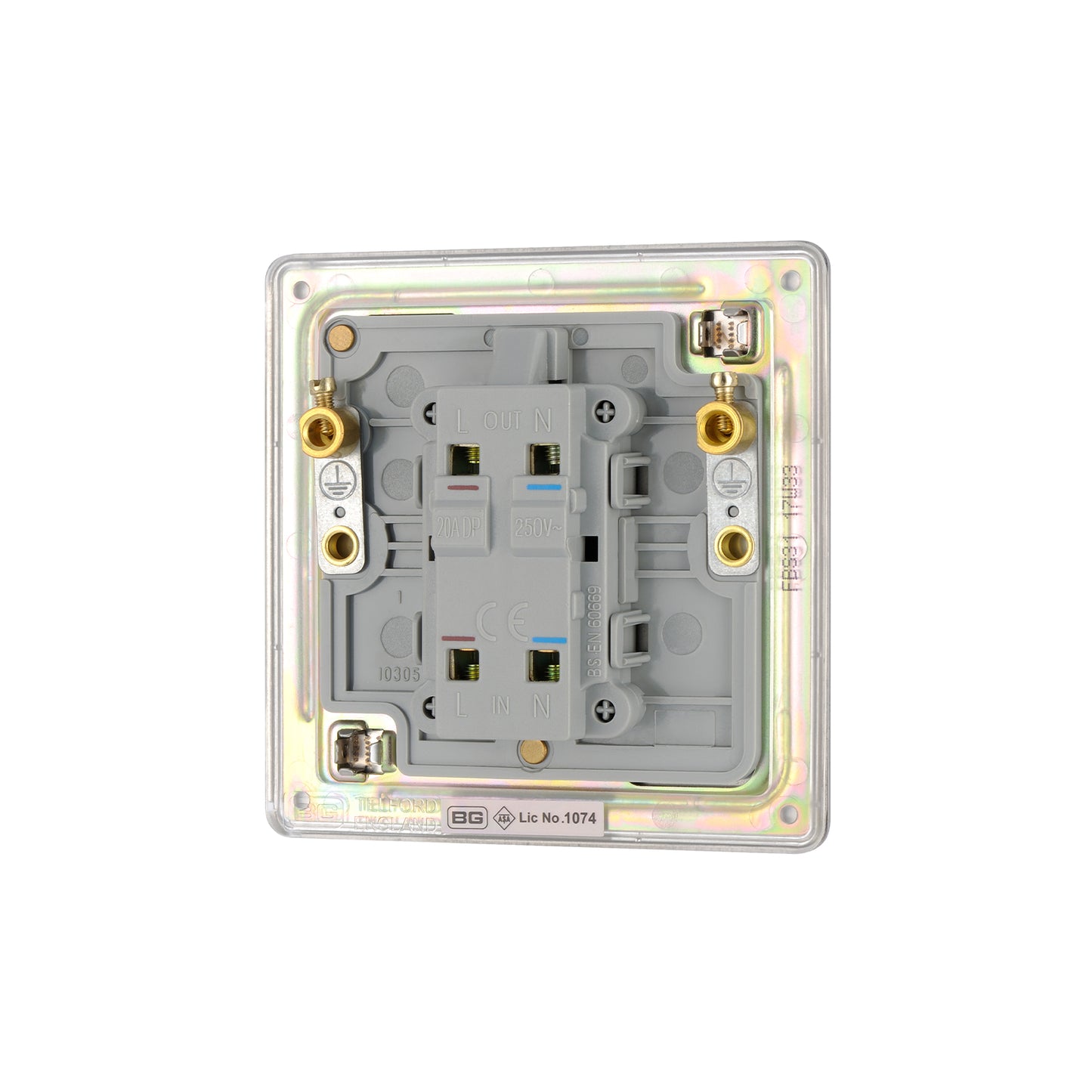 British General Flat plate Screwless 20A Double Pole Switch with Power Indicator – Brushed Steel (FBS31)