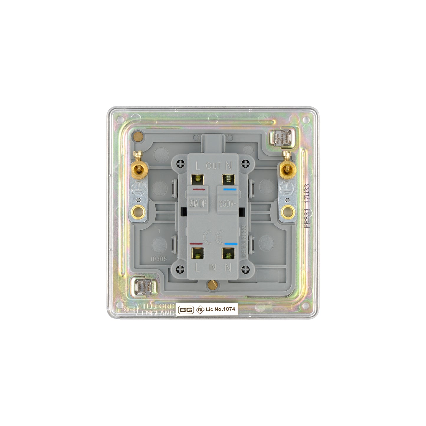 British General Flat plate Screwless 20A Double Pole Switch with Power Indicator – Brushed Steel (FBS31)
