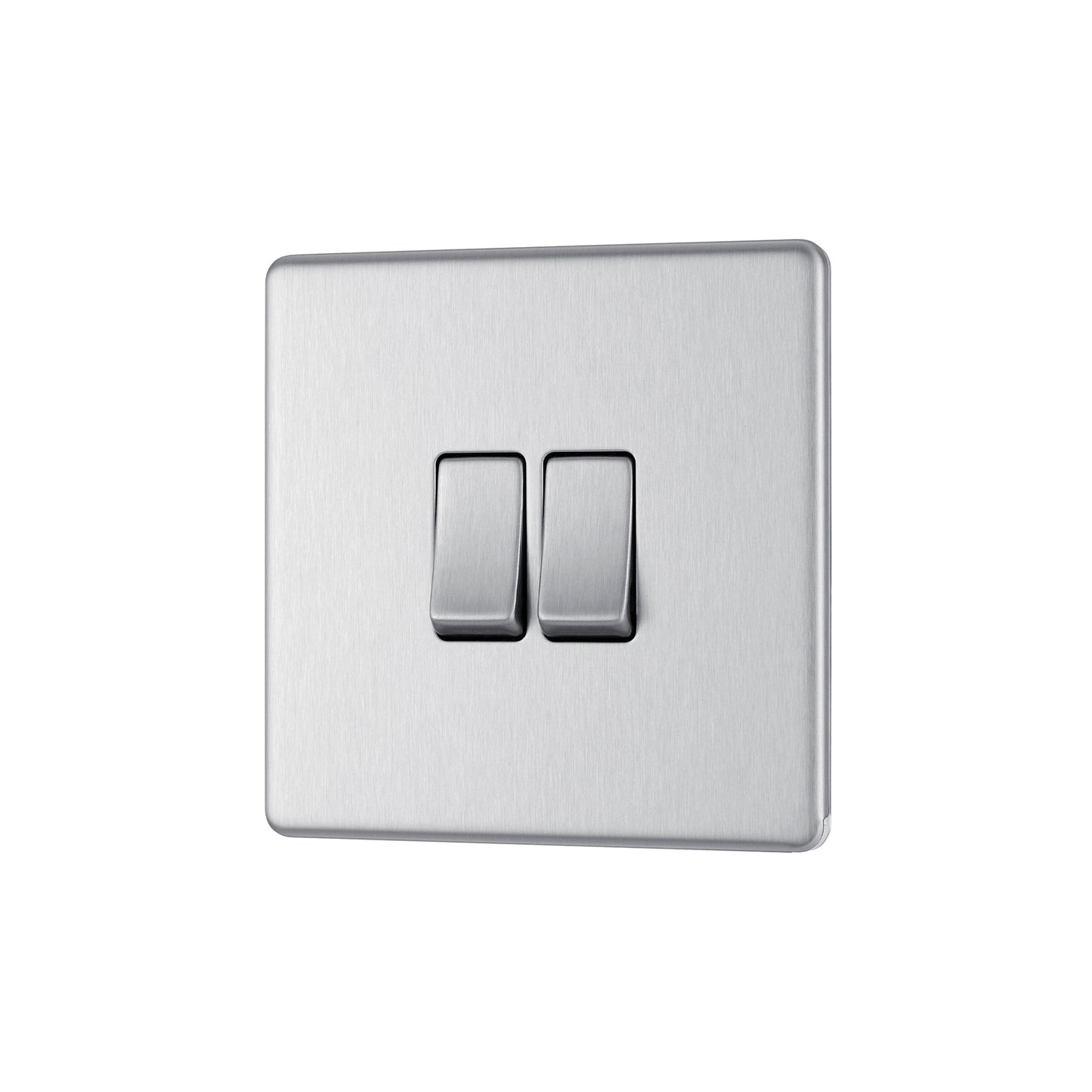 British General BG Flat plate Screwless 20A 16AX Double Gang 2-Way Light Switch – Brushed Steel (FBS42)