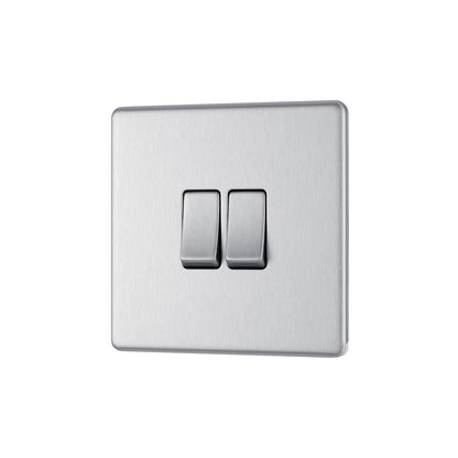 British General BG Flat plate Screwless 20A 16AX Double Gang 2-Way Light Switch – Brushed Steel (FBS42)