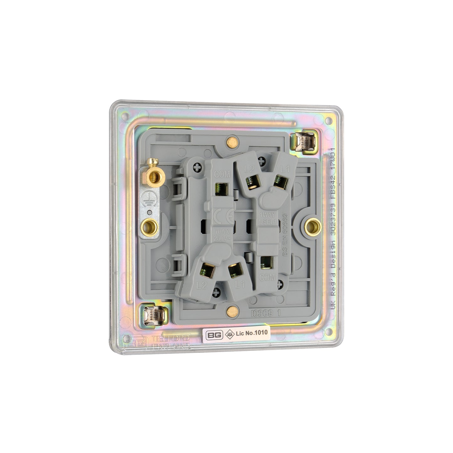 British General BG Flat plate Screwless 20A 16AX Double Gang 2-Way Light Switch – Brushed Steel (FBS42)