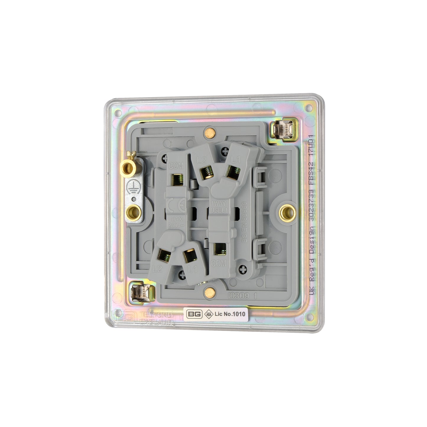British General BG Flat plate Screwless 20A 16AX Double Gang 2-Way Light Switch – Brushed Steel (FBS42)