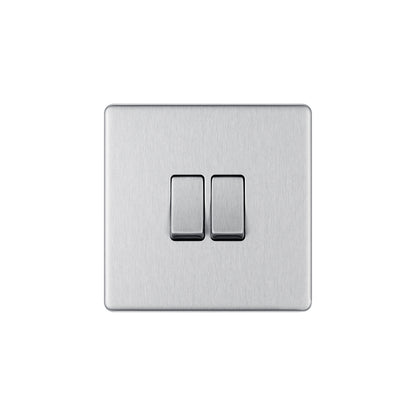 British General BG Flat plate Screwless 20A 16AX Double Gang 2-Way Light Switch – Brushed Steel (FBS42)