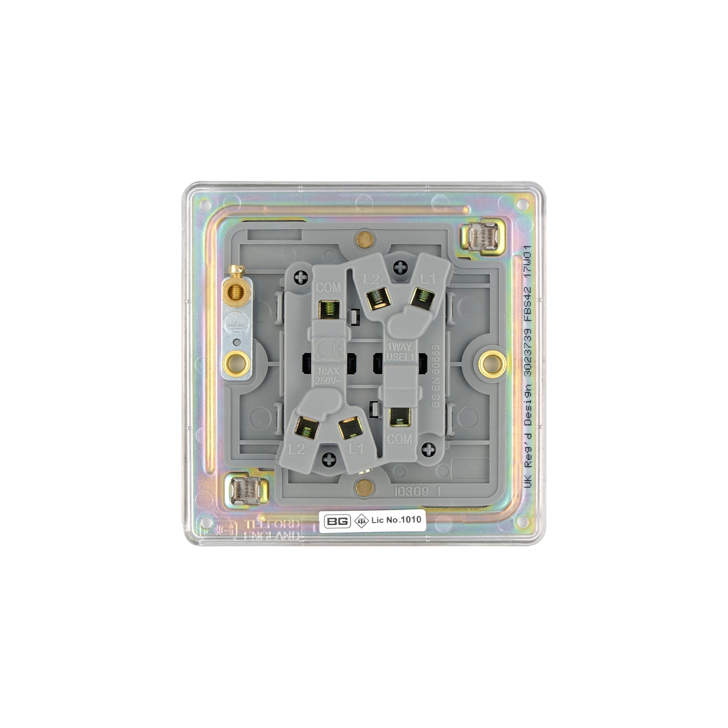 British General BG Flat plate Screwless 20A 16AX Double Gang 2-Way Light Switch – Brushed Steel (FBS42)