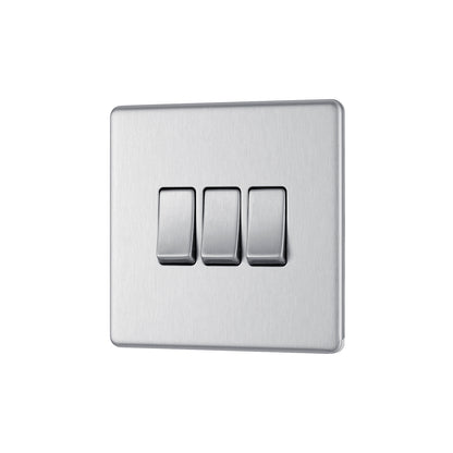British General BG Flat Plate Screwless Triple Gang 2-Way Switch – Brushed Steel (FBS43)