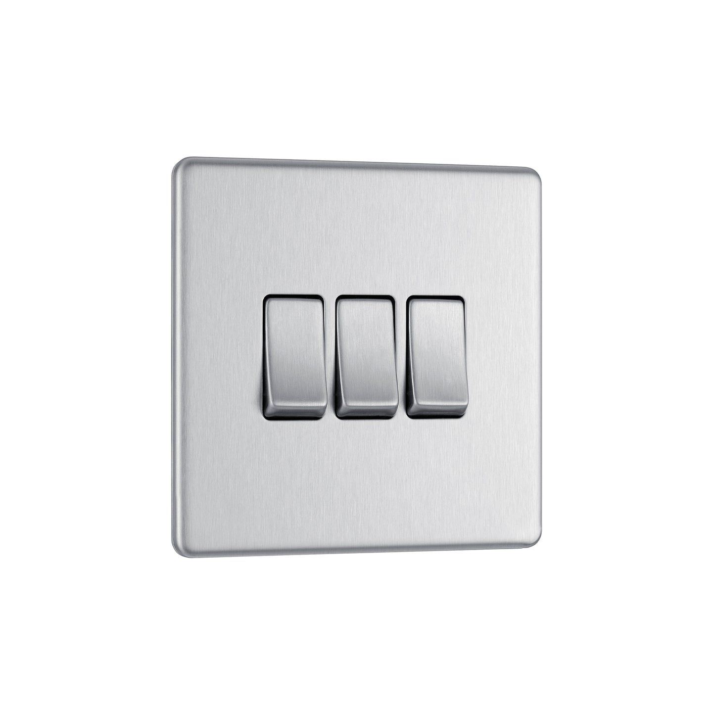 British General BG Flat Plate Screwless Triple Gang 2-Way Switch – Brushed Steel (FBS43)