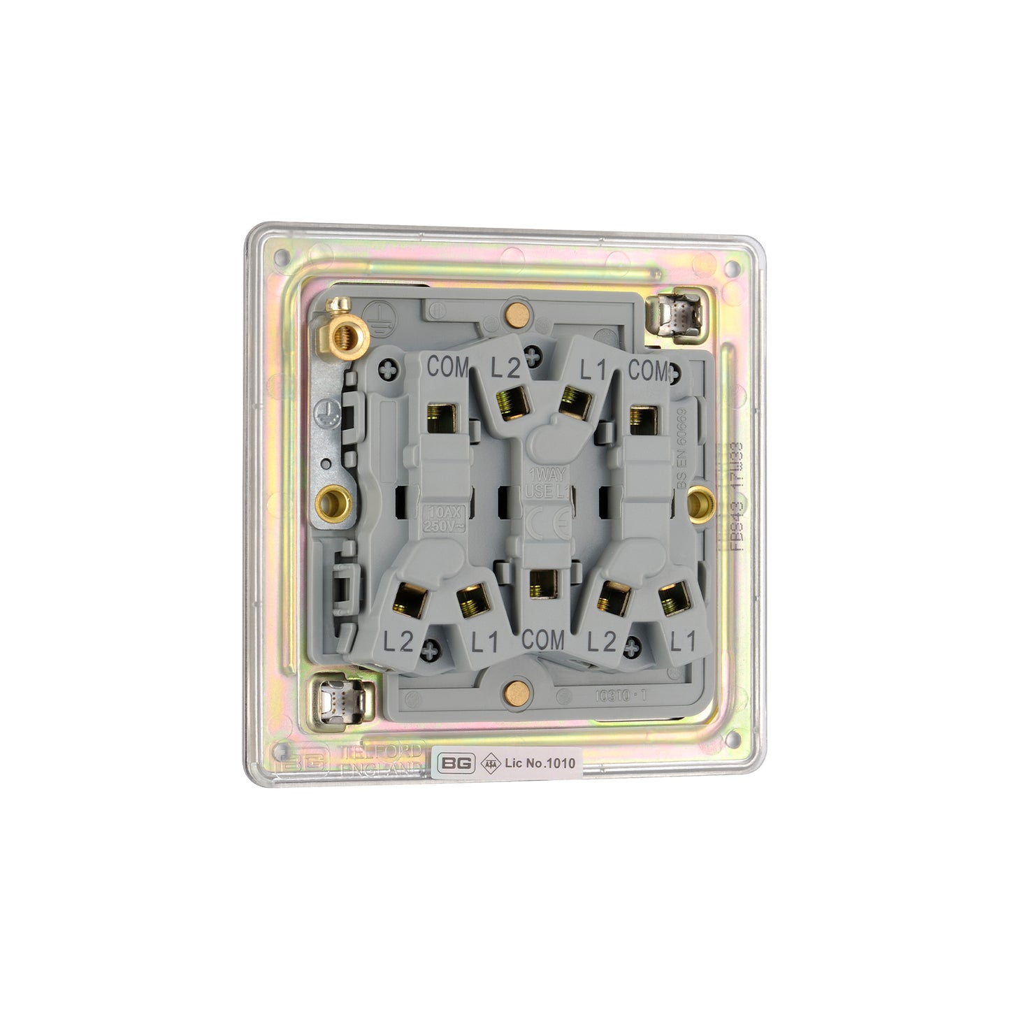 British General BG Flat Plate Screwless Triple Gang 2-Way Switch – Brushed Steel (FBS43)
