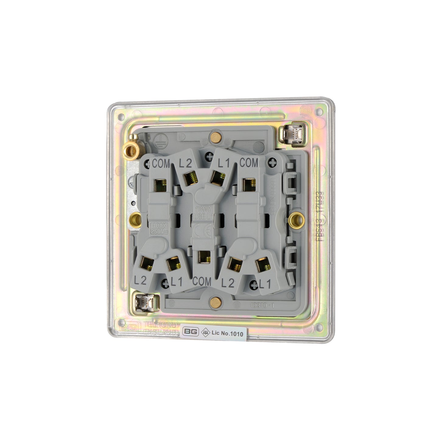 British General BG Flat Plate Screwless Triple Gang 2-Way Switch – Brushed Steel (FBS43)