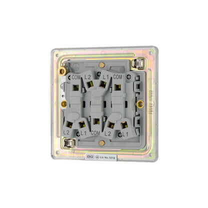 British General BG Flat Plate Screwless Triple Gang 2-Way Switch – Brushed Steel (FBS43)