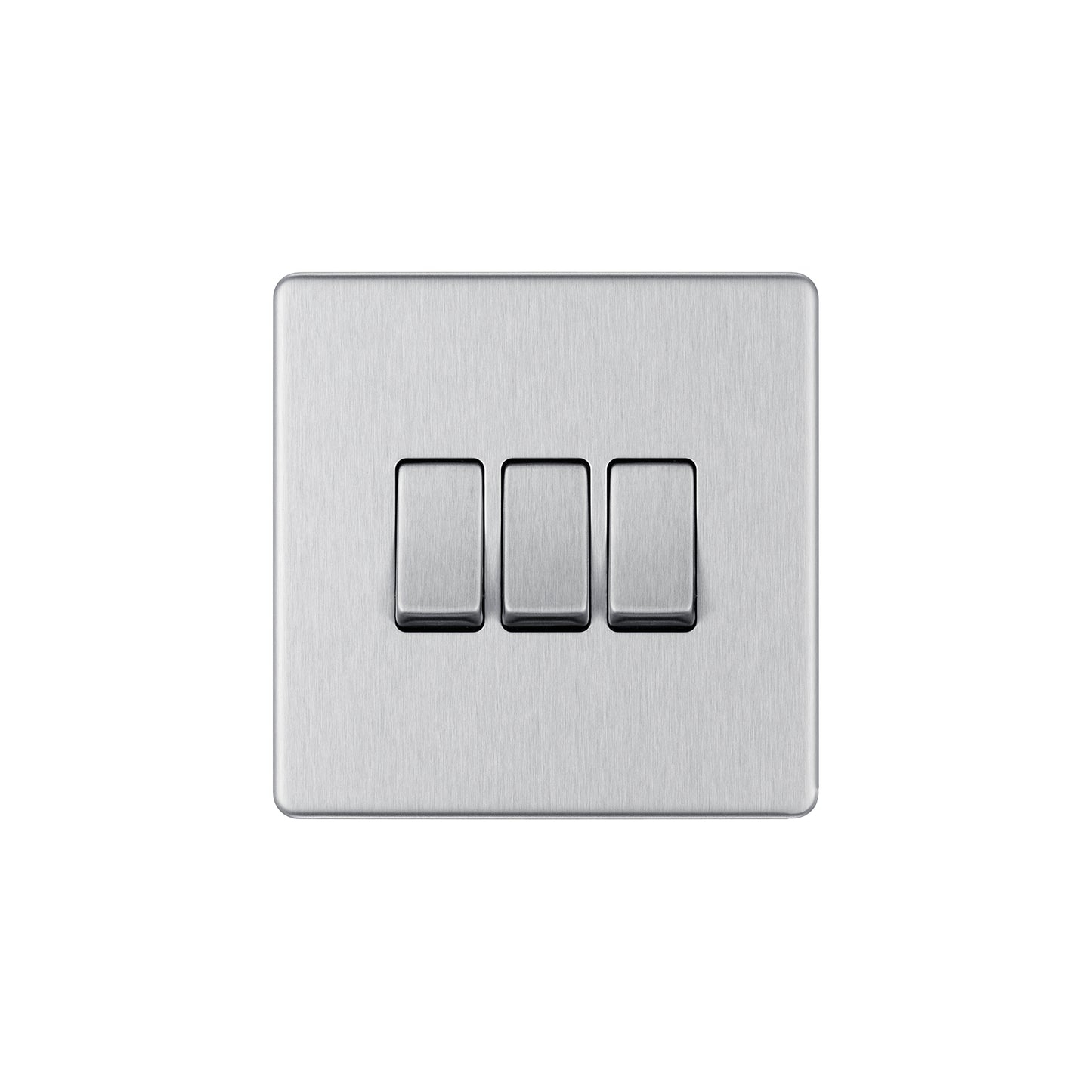 British General BG Flat Plate Screwless Triple Gang 2-Way Switch – Brushed Steel (FBS43)