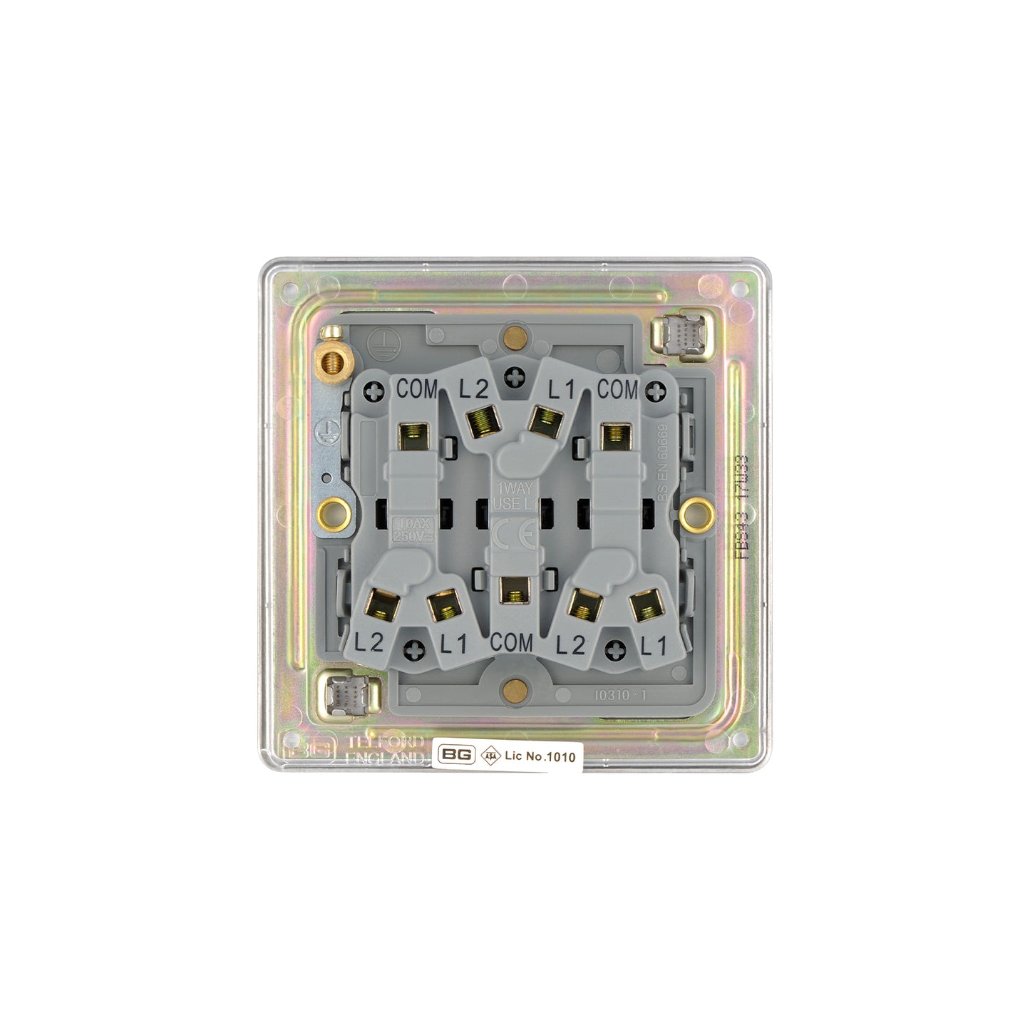 British General BG Flat Plate Screwless Triple Gang 2-Way Switch – Brushed Steel (FBS43)