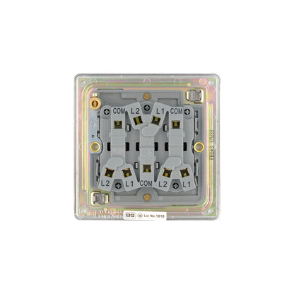 British General BG Flat Plate Screwless Triple Gang 2-Way Switch – Brushed Steel (FBS43)
