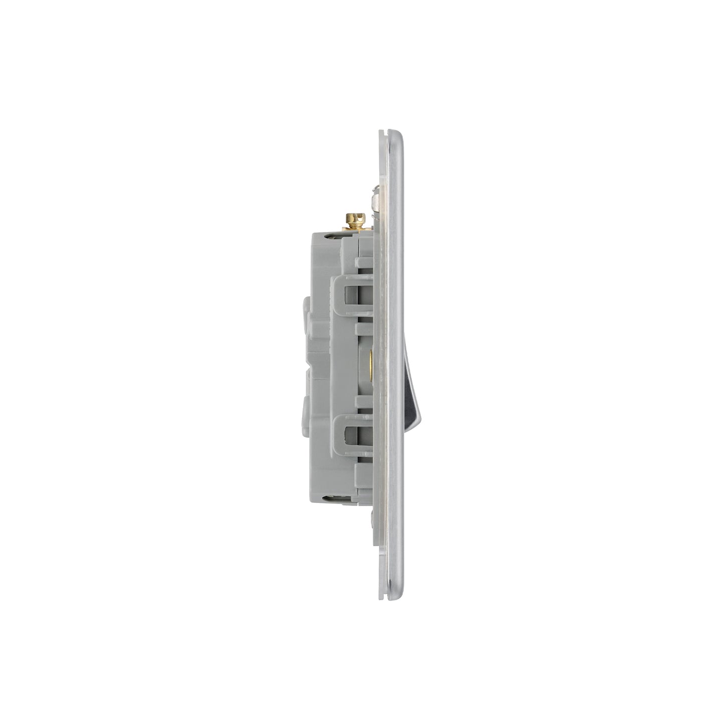 British General BG Flat Plate Screwless Triple Gang 2-Way Switch – Brushed Steel (FBS43)