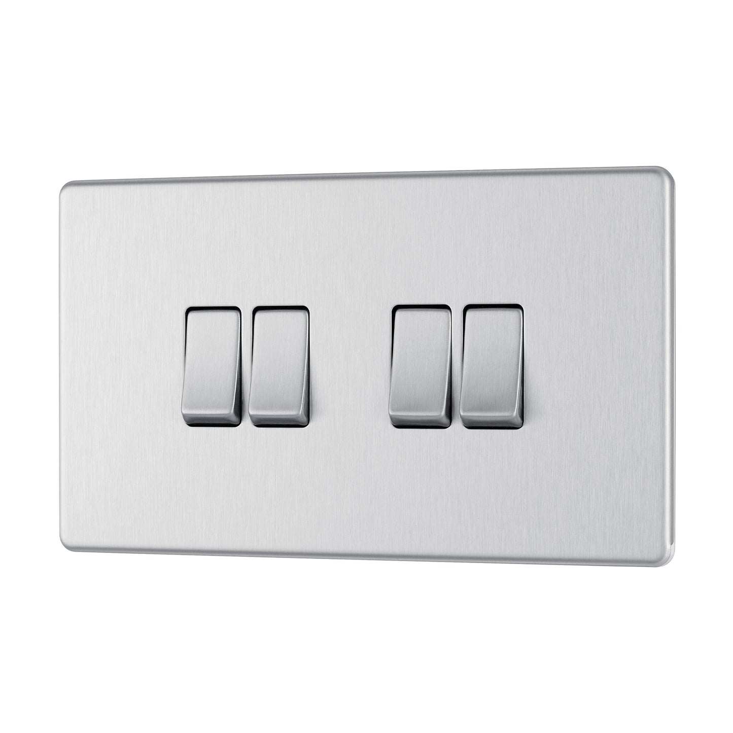 British General BG Flat plate Screwless Four Gang 2 Way Switch, Brushed Steel (FBS44)