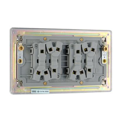 British General BG Flat plate Screwless Four Gang 2 Way Switch, Brushed Steel (FBS44)