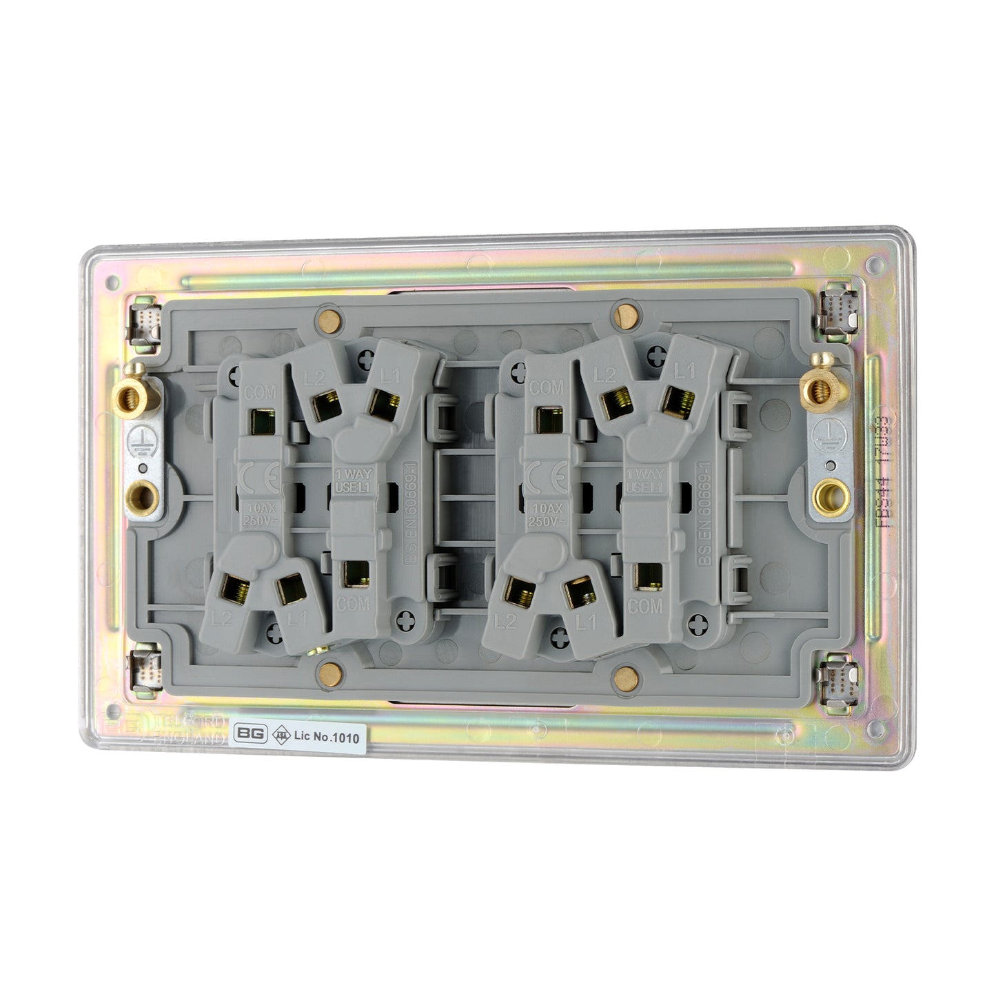 British General BG Flat plate Screwless Four Gang 2 Way Switch, Brushed Steel (FBS44)