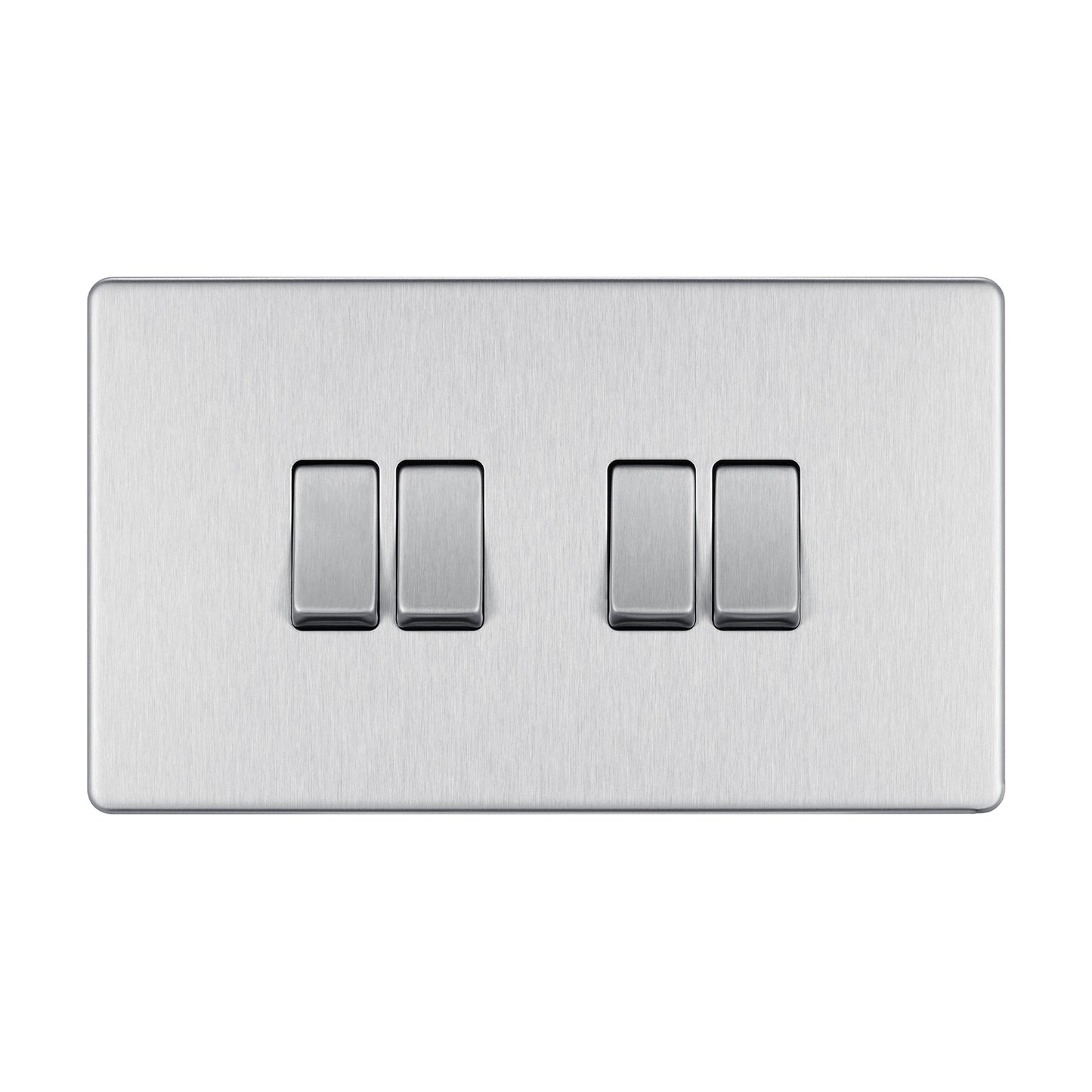 British General BG Flat plate Screwless Four Gang 2 Way Switch, Brushed Steel (FBS44)