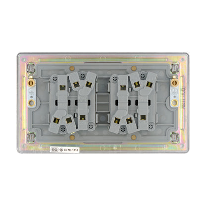 British General BG Flat plate Screwless Four Gang 2 Way Switch, Brushed Steel (FBS44)