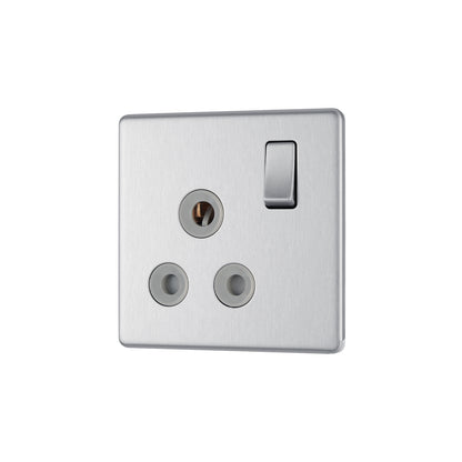 British General BG Flat plate Screwless 15A Switched Socket Brushed Steel Grey Insert (FBS99G)