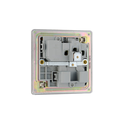 British General BG Flat plate Screwless 15A Switched Socket Brushed Steel Grey Insert (FBS99G)
