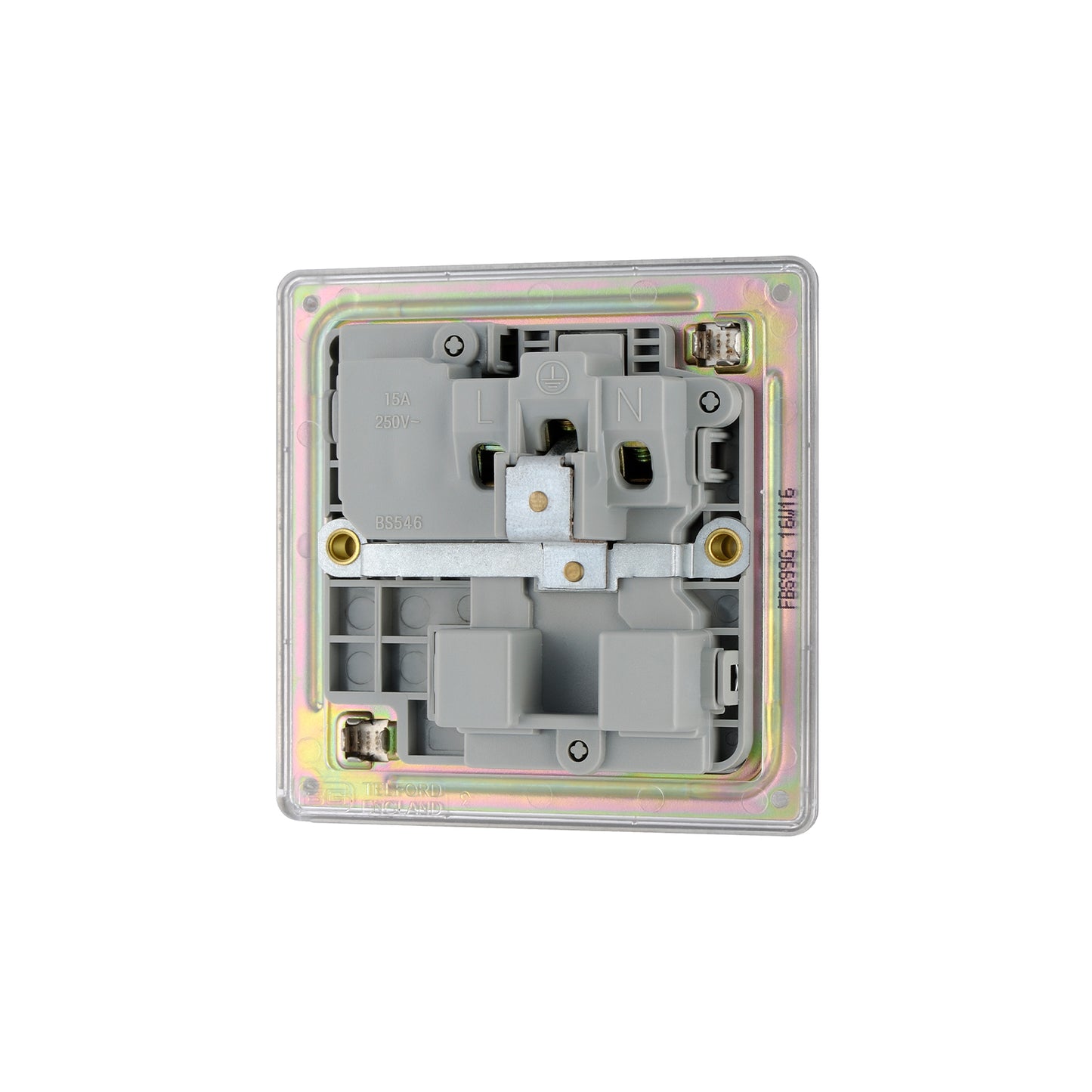 British General BG Flat plate Screwless 15A Switched Socket Brushed Steel Grey Insert (FBS99G)