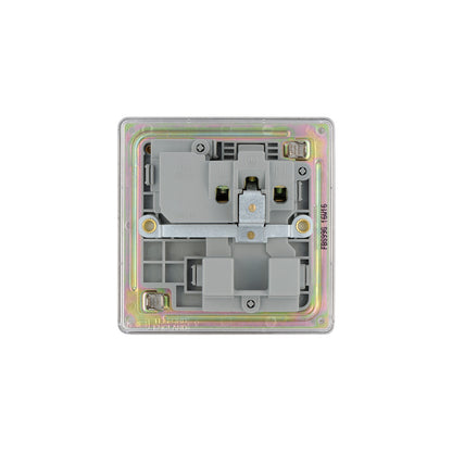 British General BG Flat plate Screwless 15A Switched Socket Brushed Steel Grey Insert (FBS99G)