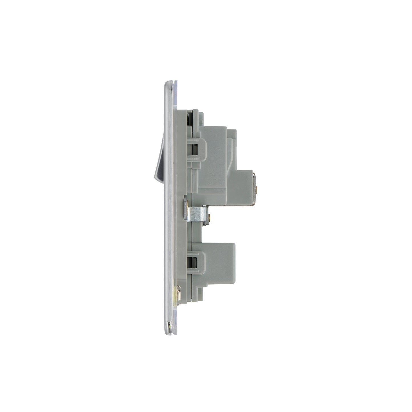 British General BG Flat plate Screwless 15A Switched Socket Brushed Steel Grey Insert (FBS99G)