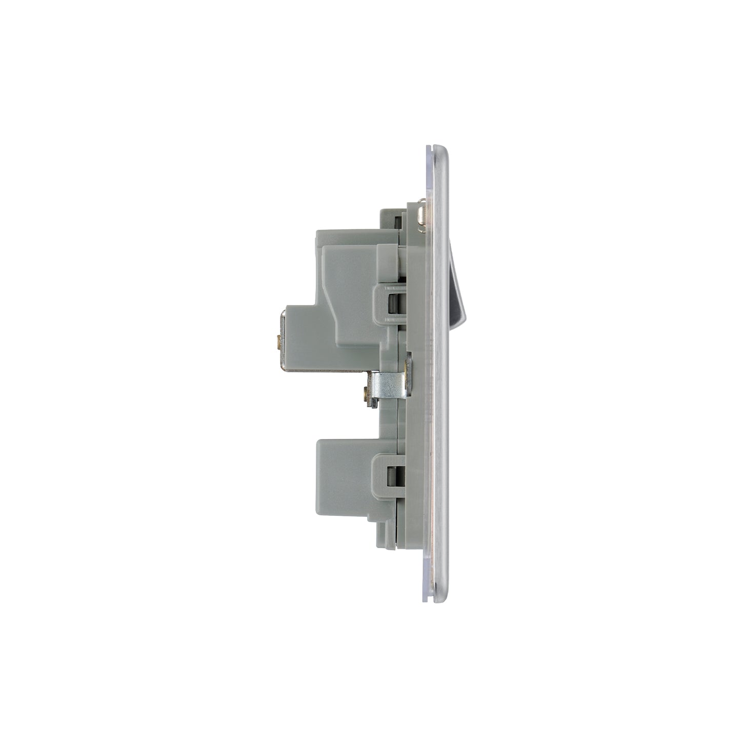 British General BG Flat plate Screwless 15A Switched Socket Brushed Steel Grey Insert (FBS99G)