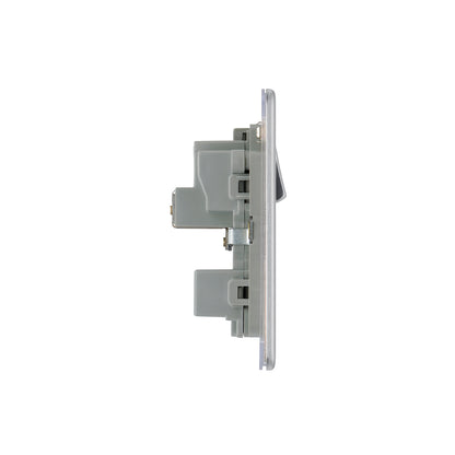 British General BG Flat plate Screwless 15A Switched Socket Brushed Steel Grey Insert (FBS99G)