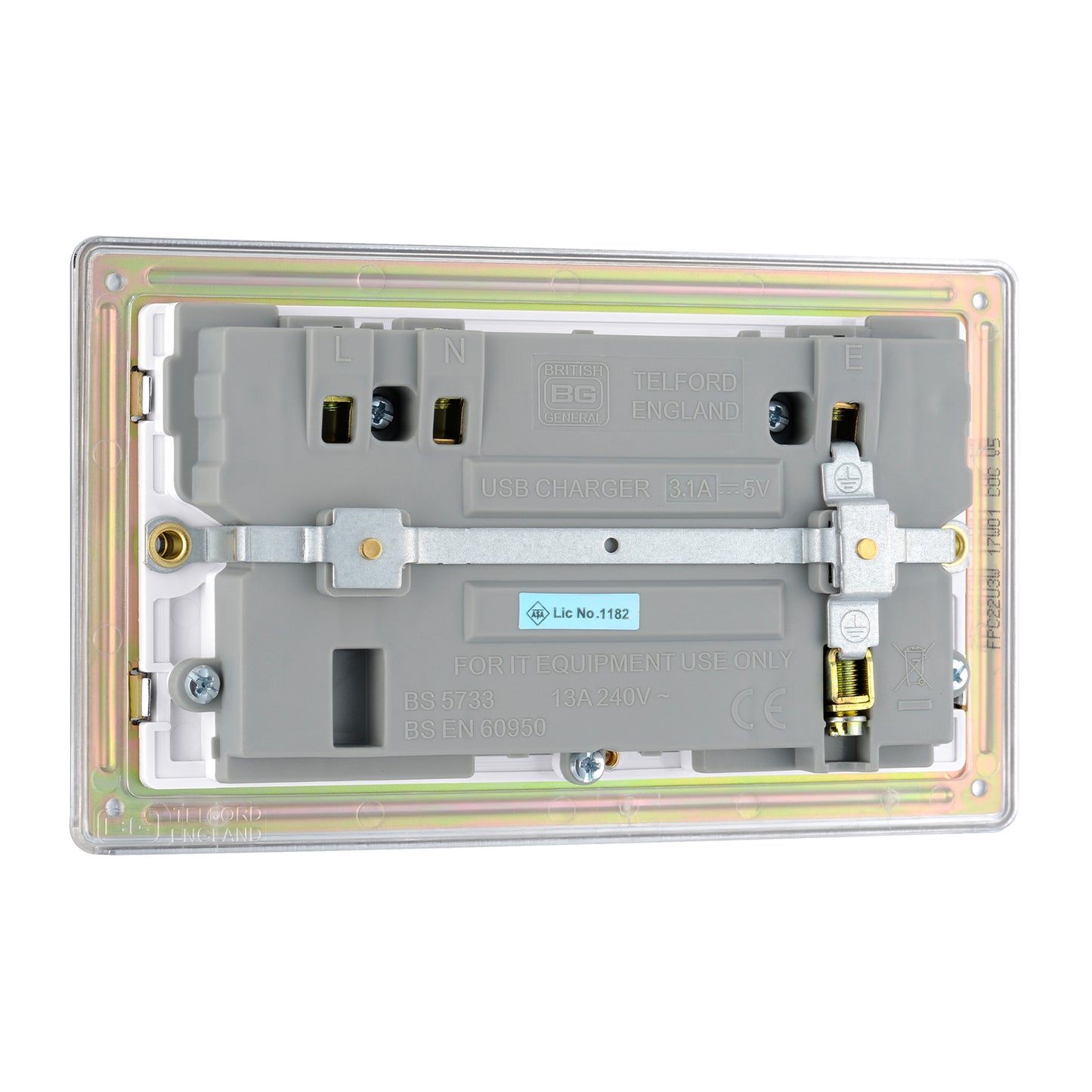 British General BG Flat plate Screwless Double Socket with USB Charger (FPC22U3W-01)