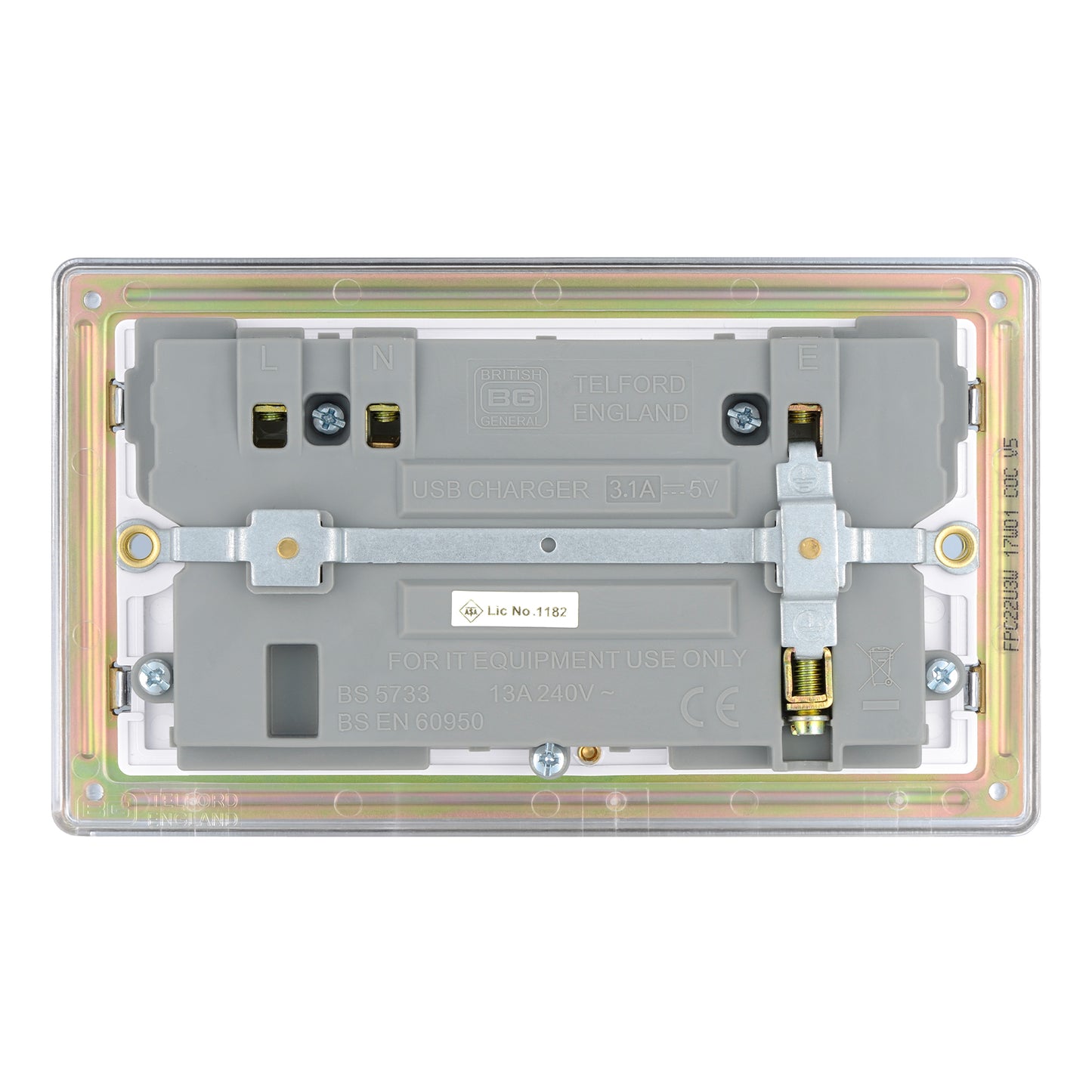 British General BG Flat plate Screwless Double Socket with USB Charger (FPC22U3W-01)