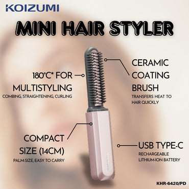 [PRE-ORDER] Koizumi Cordless Hair Styler, Ultra-Compact Bangs Styler, Ceramic Coating, 180°C, Pink (KHR-6420/PD)