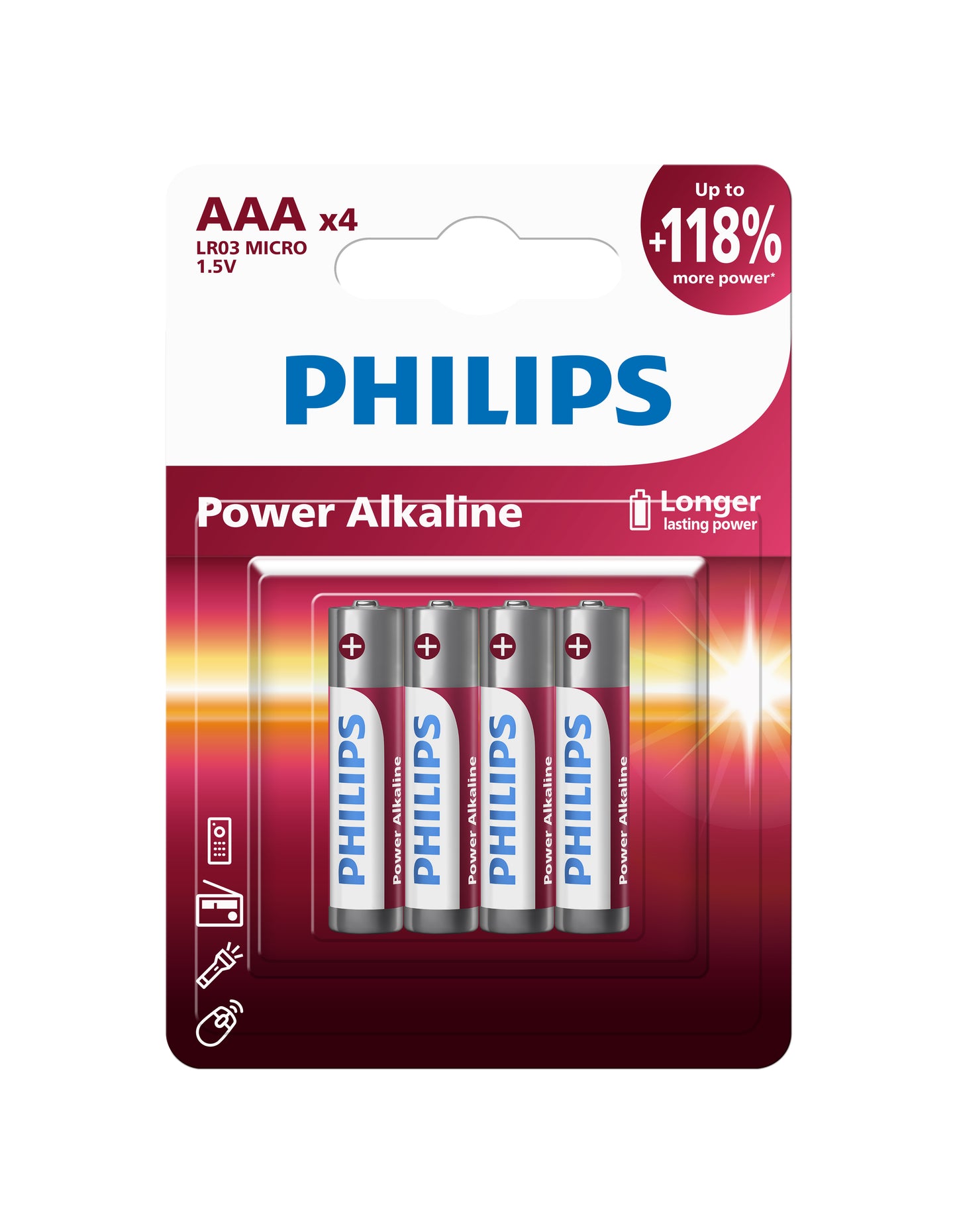 Philips 4AAA Power Alkaline Battery Bundle 5 Packs (LR03P4B/40)