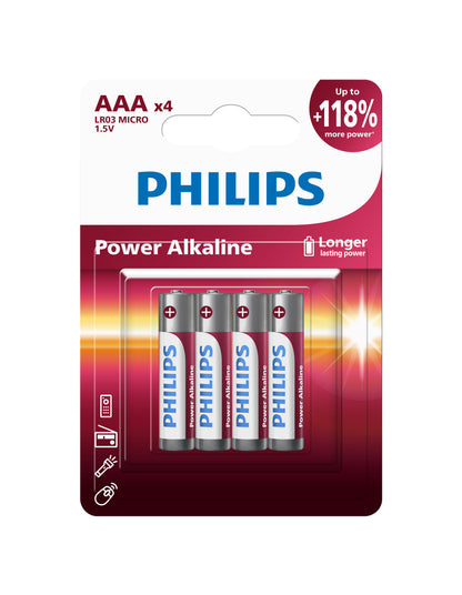 Philips 4AAA Power Alkaline Battery Bundle 5 Packs (LR03P4B/40)
