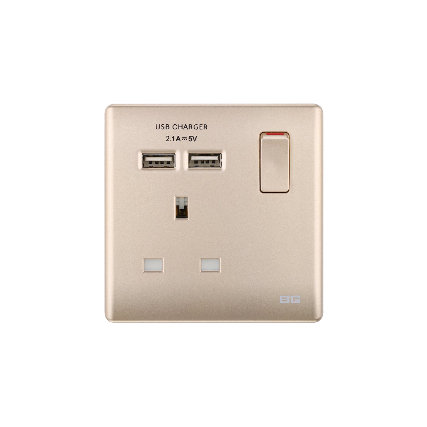 British General BG Neo Slimline Single Socket with USB Charger (PCCH21U2)