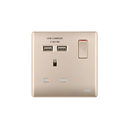 British General BG Neo Slimline Single Socket with USB Charger (PCCH21U2)
