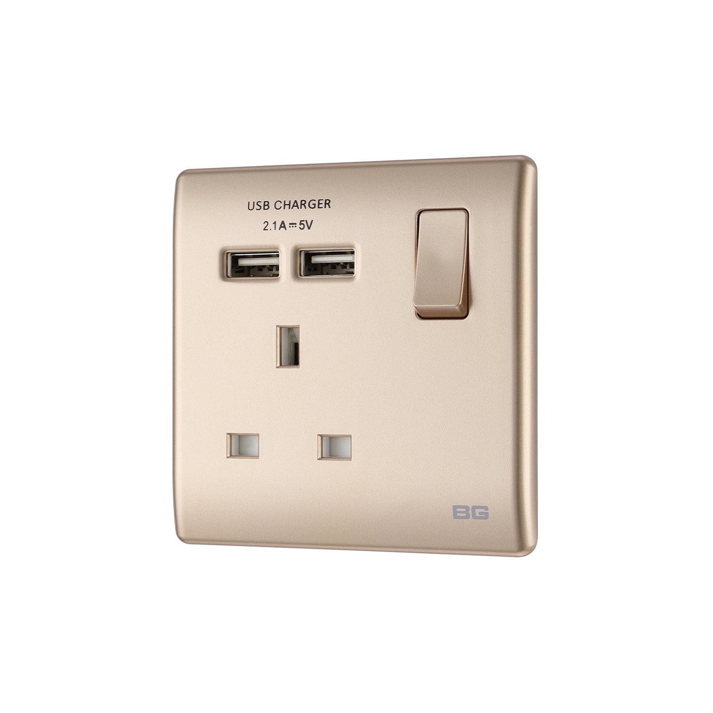 British General BG Neo Slimline Single Socket with USB Charger (PCCH21U2)