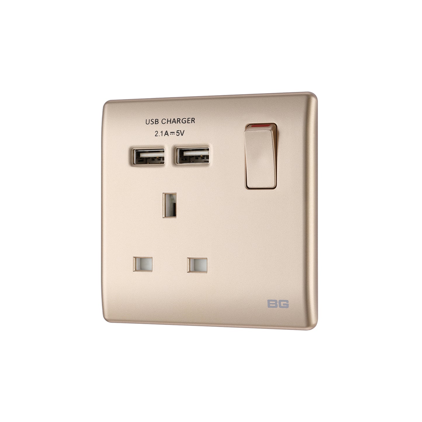 British General BG Neo Slimline Single Socket with USB Charger (PCCH21U2)
