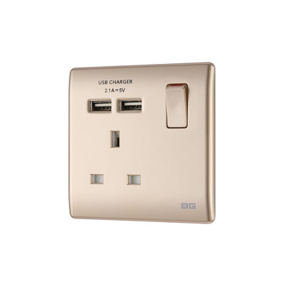 British General BG Neo Slimline Single Socket with USB Charger (PCCH21U2)