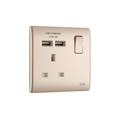 British General BG Neo Slimline Single Socket with USB Charger (PCCH21U2)