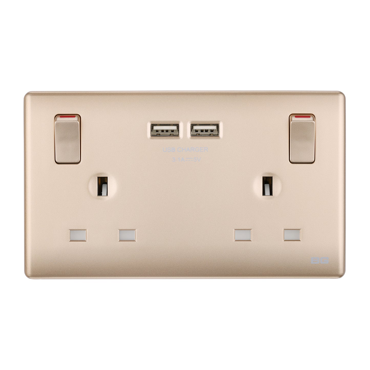 British General BG Neo Slimline Double Socket with USB Charger (PCCH22U3)